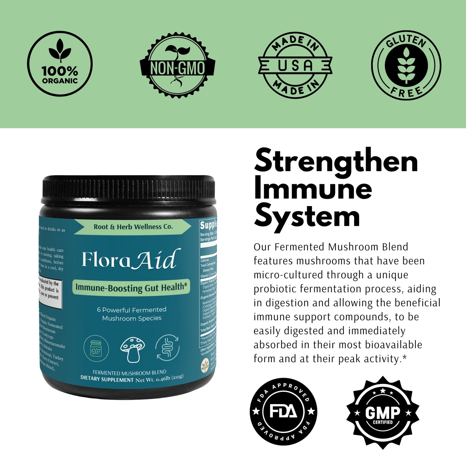 Ingredients used in FloraAid Digestive health and immune support blend