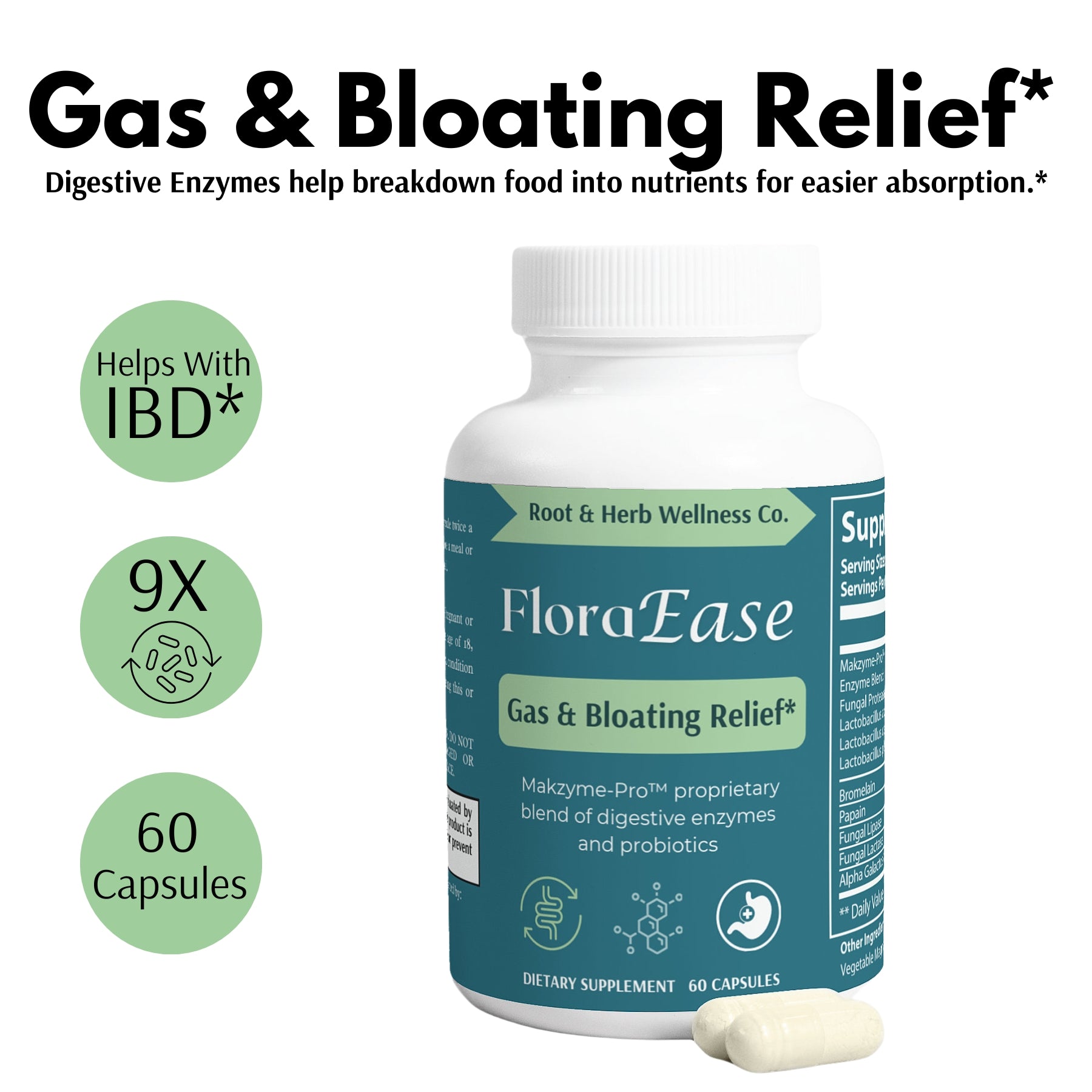 FloraEase digestive enzyme for Gas and bloating 