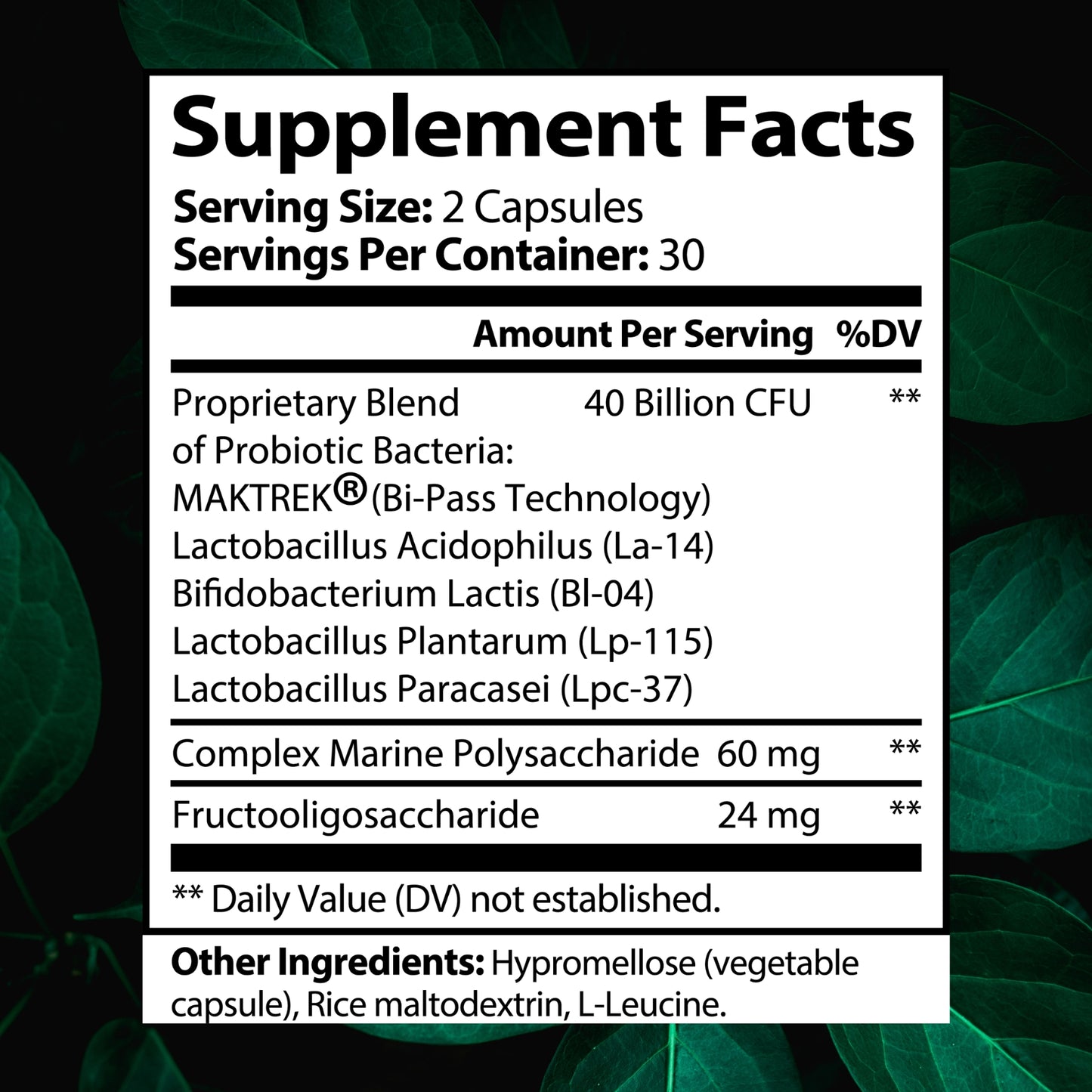 FloraPlus Probiotic ingredient label picture